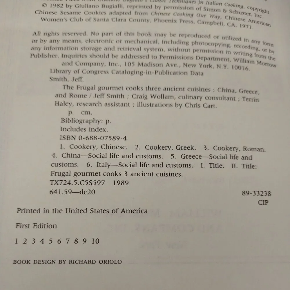 Frugal Gourmet Cooks 3 Ancient Cuisines - China Greece Rome Cookbook 1st Ed 1989
